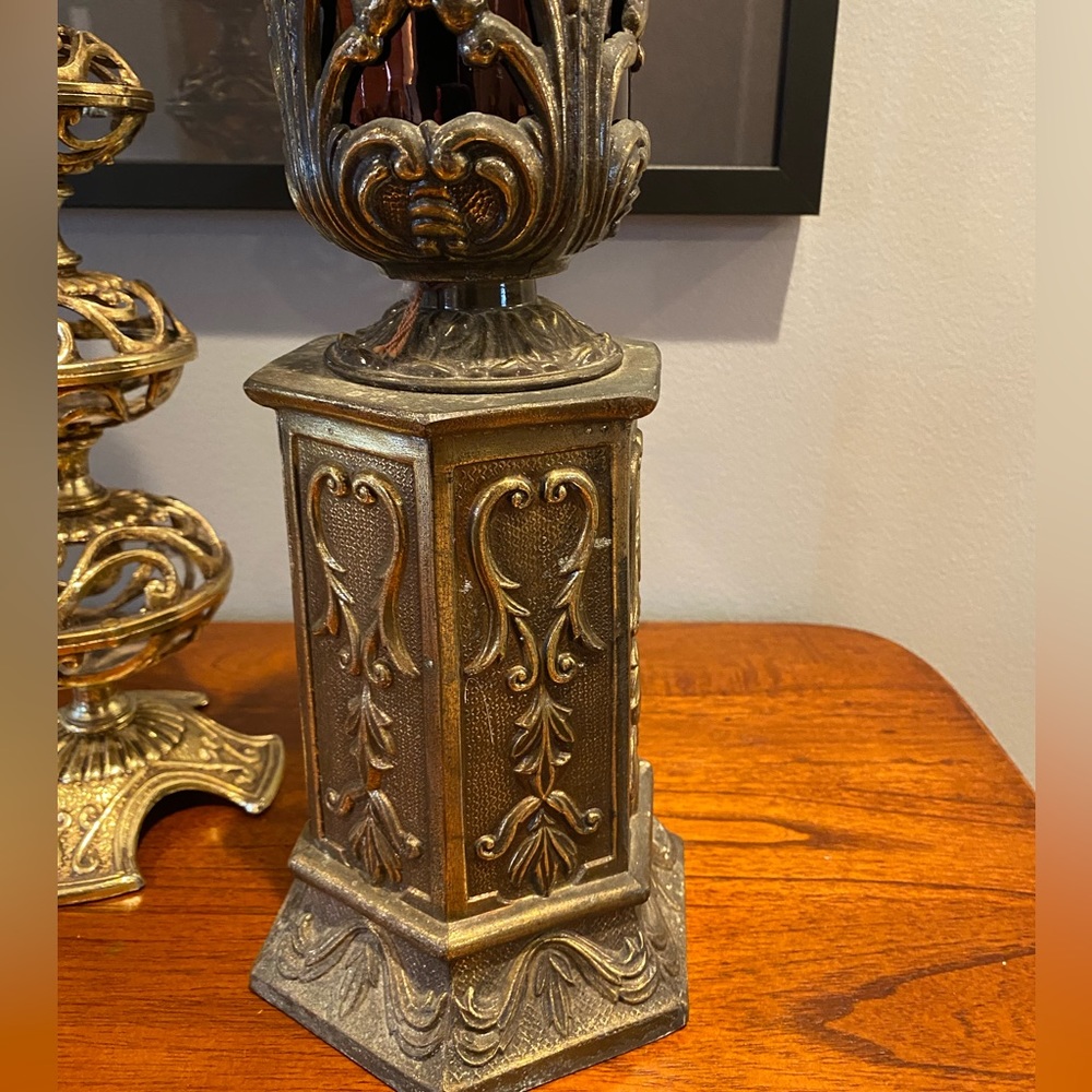 Vintage Mid Century Modern Brass Pillar Candle Holder Large Candelrama MCM